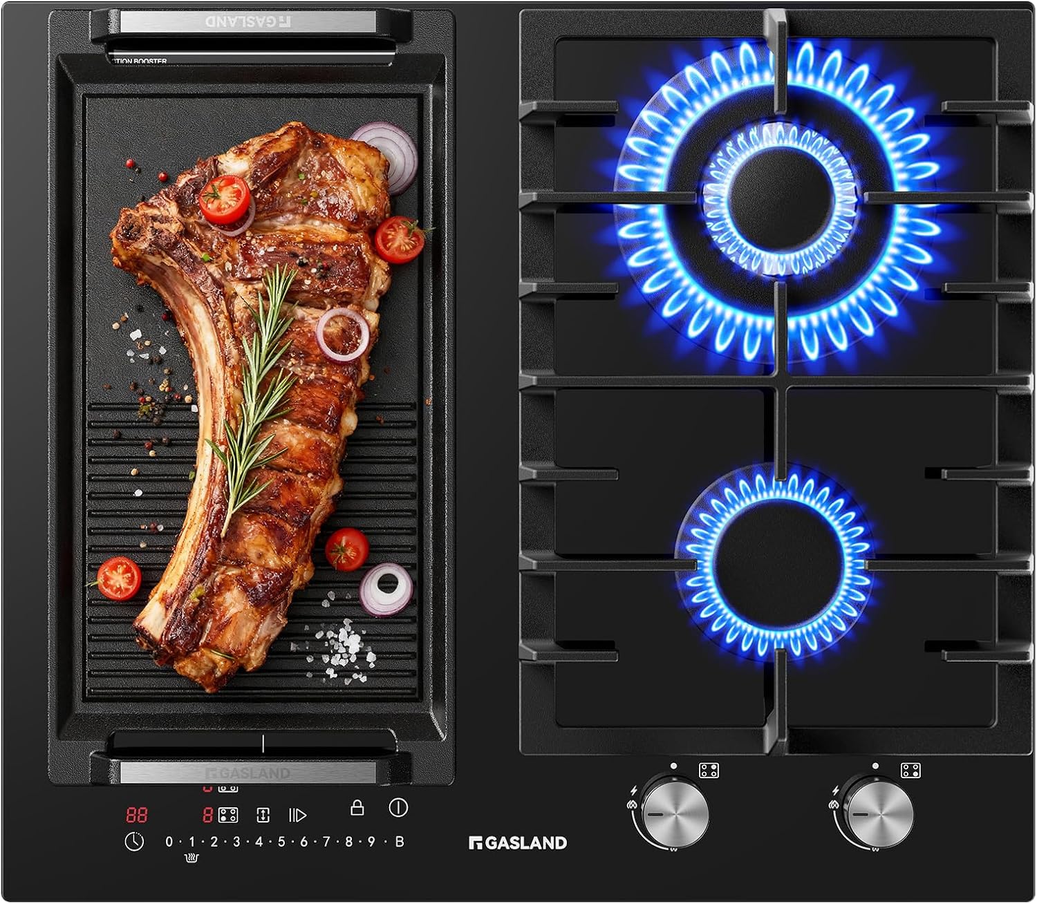 GASLAND GIH604BF Placa Mixta de Gas e Inducción 60 cm, Gas 5200 W con quemador wok
