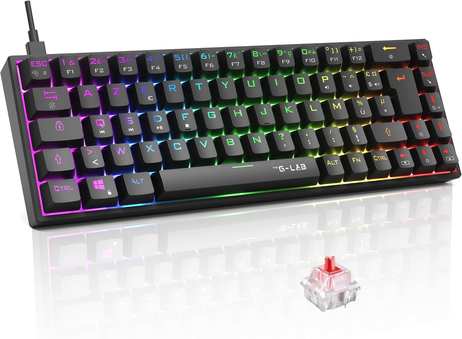 The G-Lab Keyz Titanium Noir - Teclado gaming mecánico 65% RGB AZERTY FR | Con cable USB, formato 65%, interruptores mecánicos rojos, RGB 100% personalizable 